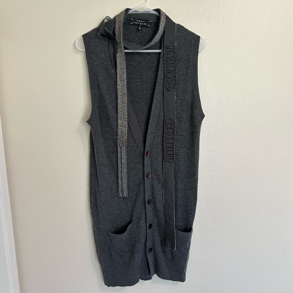 Serena Van Der Woodsen’s Robert Rodriguez Gray Cashmere Sweater Vest Beaded